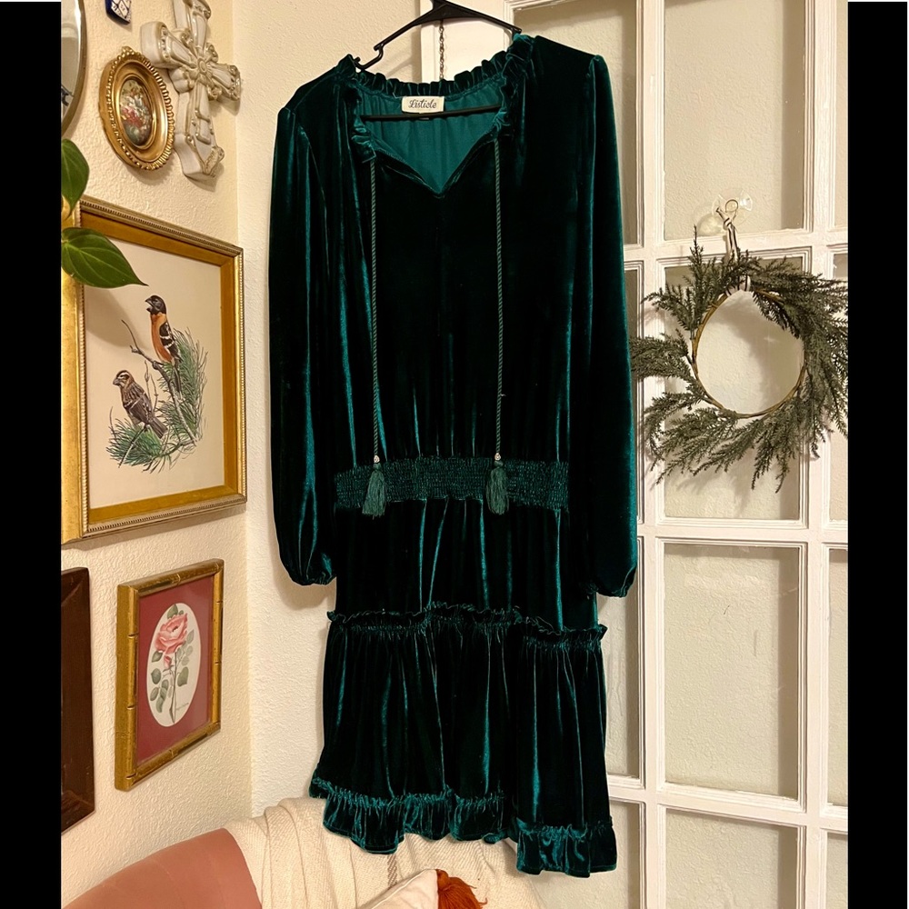 Dark Green Tiered Velvet Dress